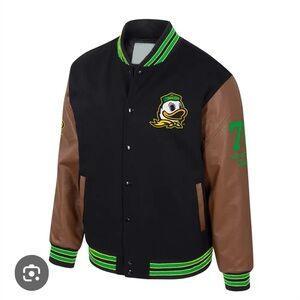 Oregon DucksBlack & Brown Varsity Jacket with Green Trim